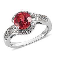 Lab Created Padparadscha Sapphire and White Zircon Ring in Platinum Over Sterling Silver 2.35 ctw