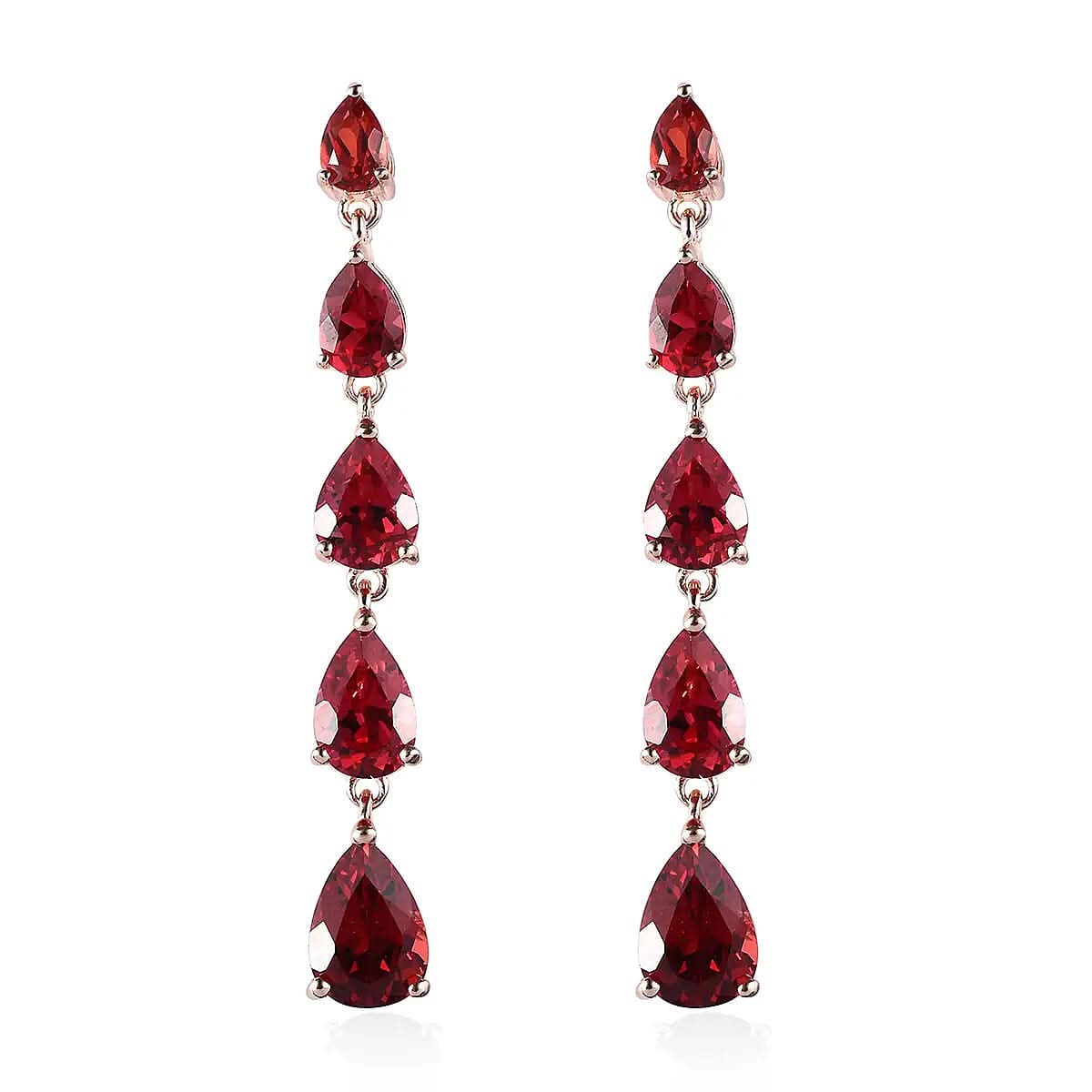 Lab Created Padparadscha Sapphire Drop Earrings in Vermeil Rose Gold Over Sterling Silver 15.65 ctw