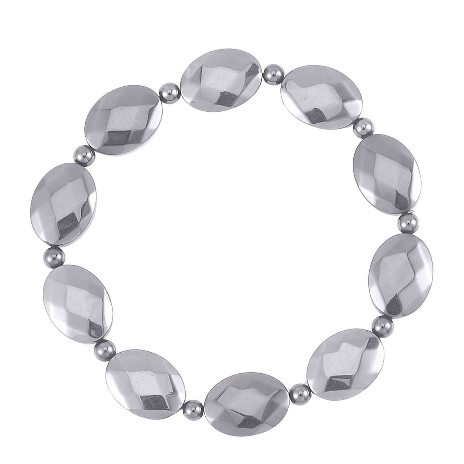 Silver Color Hematite Beaded Stretch Bracelet 148.00 ctw