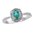 AAA Kagem Zambian Emerald, White Zircon Halo Ring in Platinum Over Sterling Silver (Size 10.0) 0.75 ctw - Sticky add to cart bar