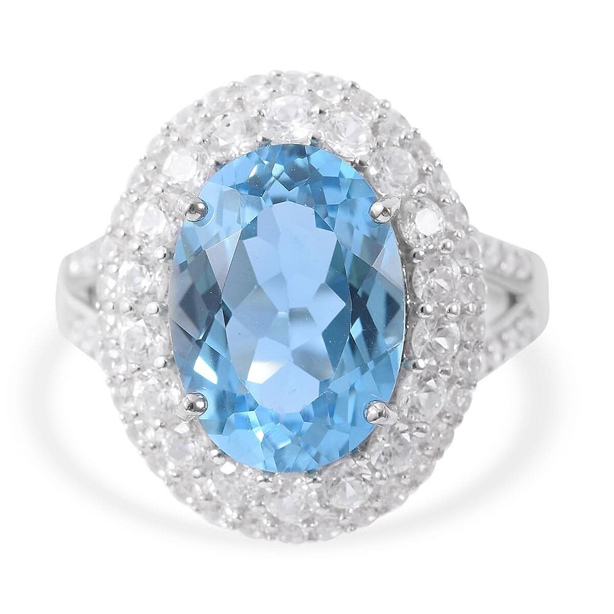Premium Marambaia Topaz and White Zircon Halo Ring in Platinum Over Sterling Silver 10.65 ctw