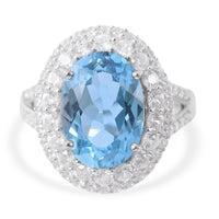 Premium Marambaia Topaz and White Zircon Halo Ring in Platinum Over Sterling Silver 10.65 ctw
