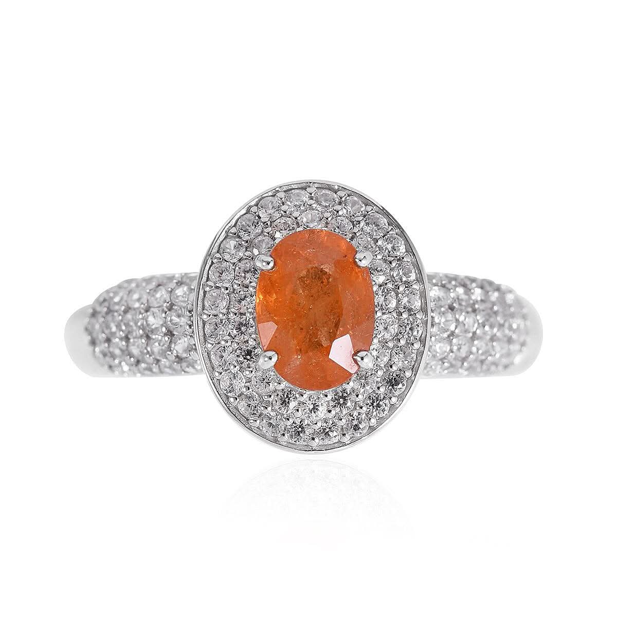 Premium Spessartine Garnet and White Zircon Double Halo Ring in Platinum Over Sterling Silver 1.85 ctw