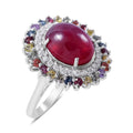 Premium Sleeping Beauty Turquoise and Multi Gemstone Double Halo Ring in Platinum Over Sterling Silver (Size 10.0) 5.40 ctw - Sticky add to cart bar