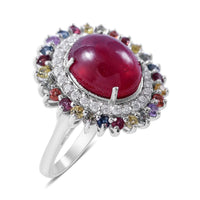 Premium Sleeping Beauty Turquoise and Multi Gemstone Double Halo Ring in Platinum Over Sterling Silver (Size 10.0) 5.40 ctw