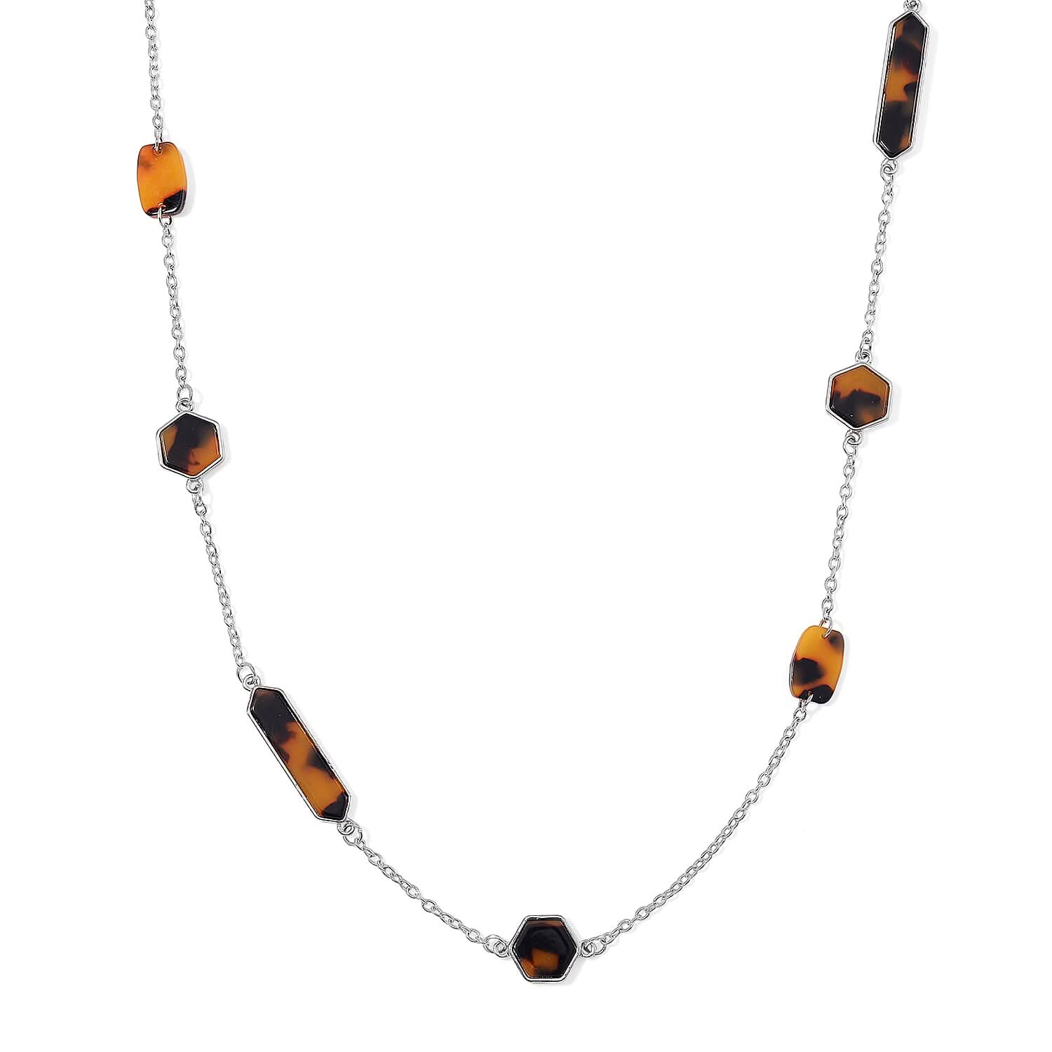 Resin Station Necklace (28-30 Inches) in Silvertone