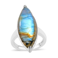 Malagasy Labradorite Solitaire Ring in Stainless Steel (Size 10.0) 14.75 ctw