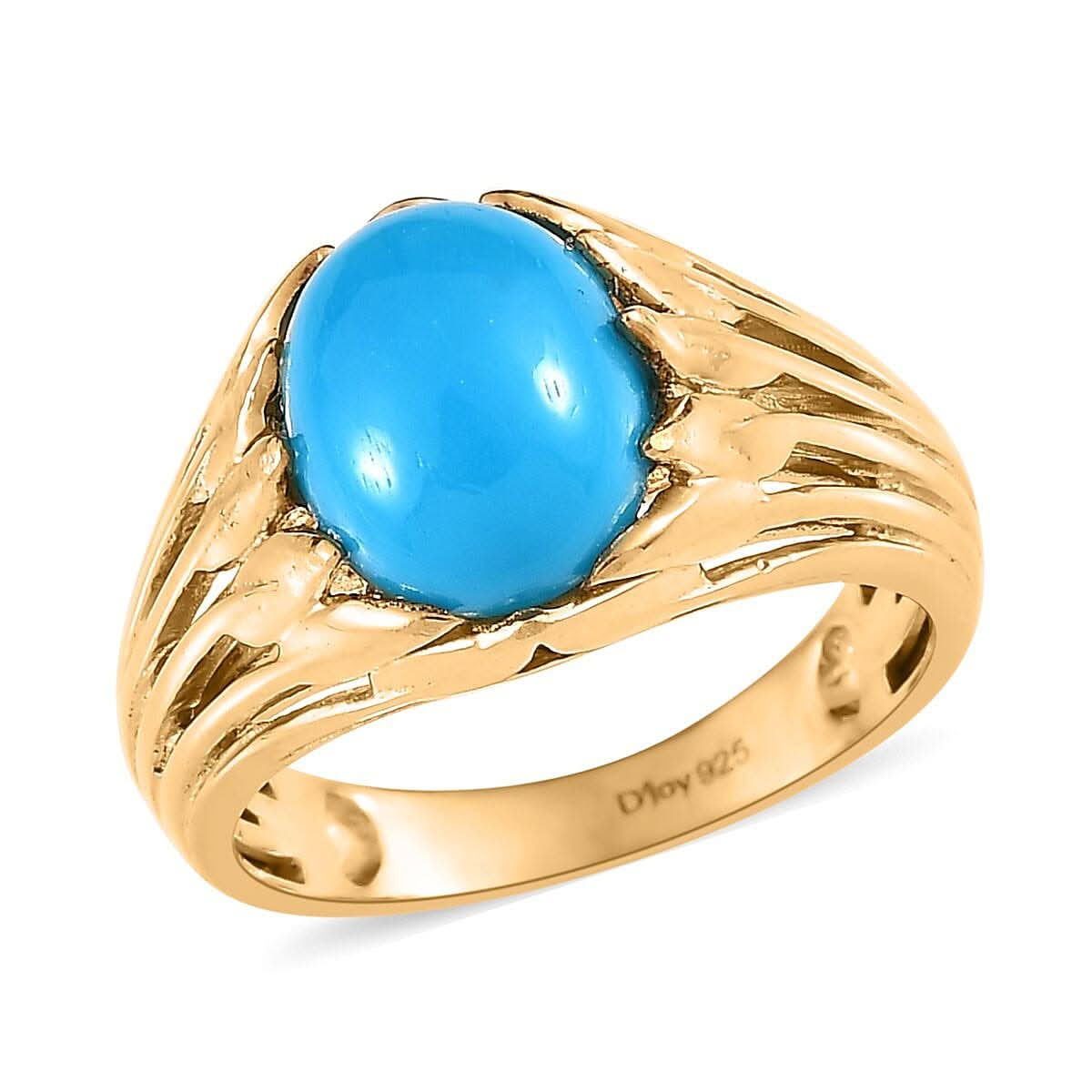 Premium Sleeping Beauty Turquoise Solitaire Ring in Vermeil Yellow Gold Over Sterling Silver 2.60 ctw