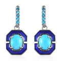 Sleeping Beauty Turquoise and Malgache Neon Apatite, Enameled Dangling Earrings in Platinum Over Sterling Silver 3.15 ctw - Sticky add to cart bar