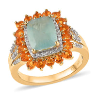 Grandidierite, Multi Gemstone Double Halo Ring in Vermeil YG Over Sterling Silver (Size 10.0) 1.65 ctw