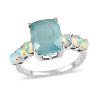 Grandidierite and Ethiopian Welo Opal Ring in Platinum Over Sterling Silver 3.85 ctw