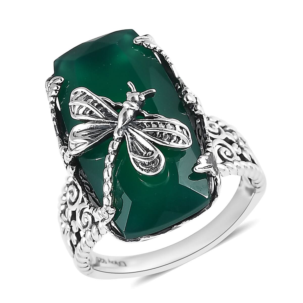 Verde Onyx Dragonfly Ring in Sterling Silver 11.35 ctw
