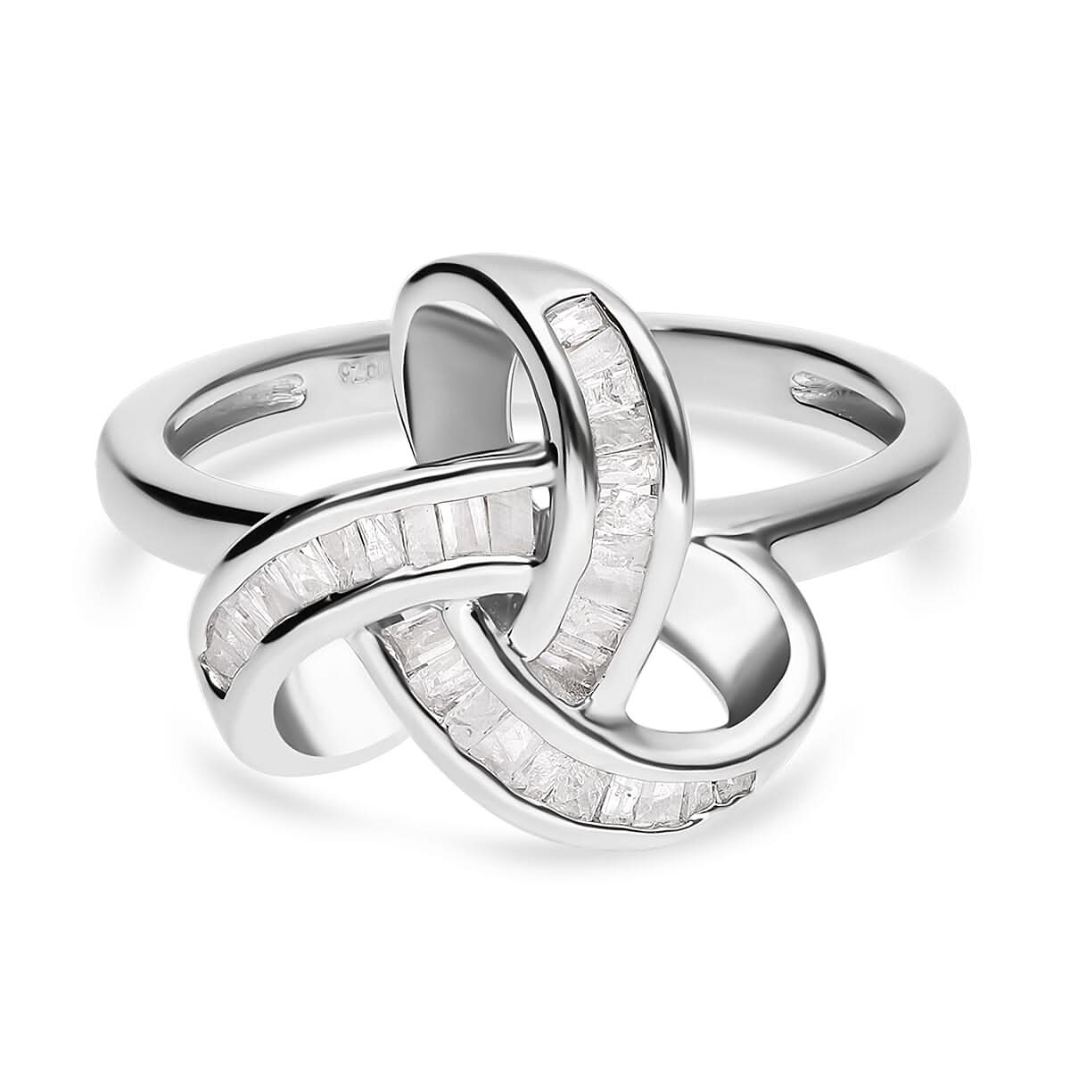 One Time Only Diamond Knot Ring in Platinum Over Sterling Silver (Size 10.0) 0.25 ctw