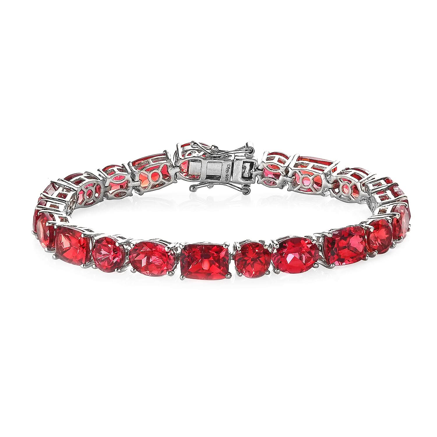 One Time Only Lab Created Padparadscha Sapphire Tennis Bracelet in Platinum Over Sterling Silver (8.00 In) 47.15 ctw