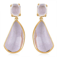 White Glass Pear Shape Drop Earrings in Goldtone