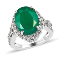 Verde Onyx, Natural White Zircon Ring in Platinum Over Sterling Silver (Size 9.0) 5.75 ctw
