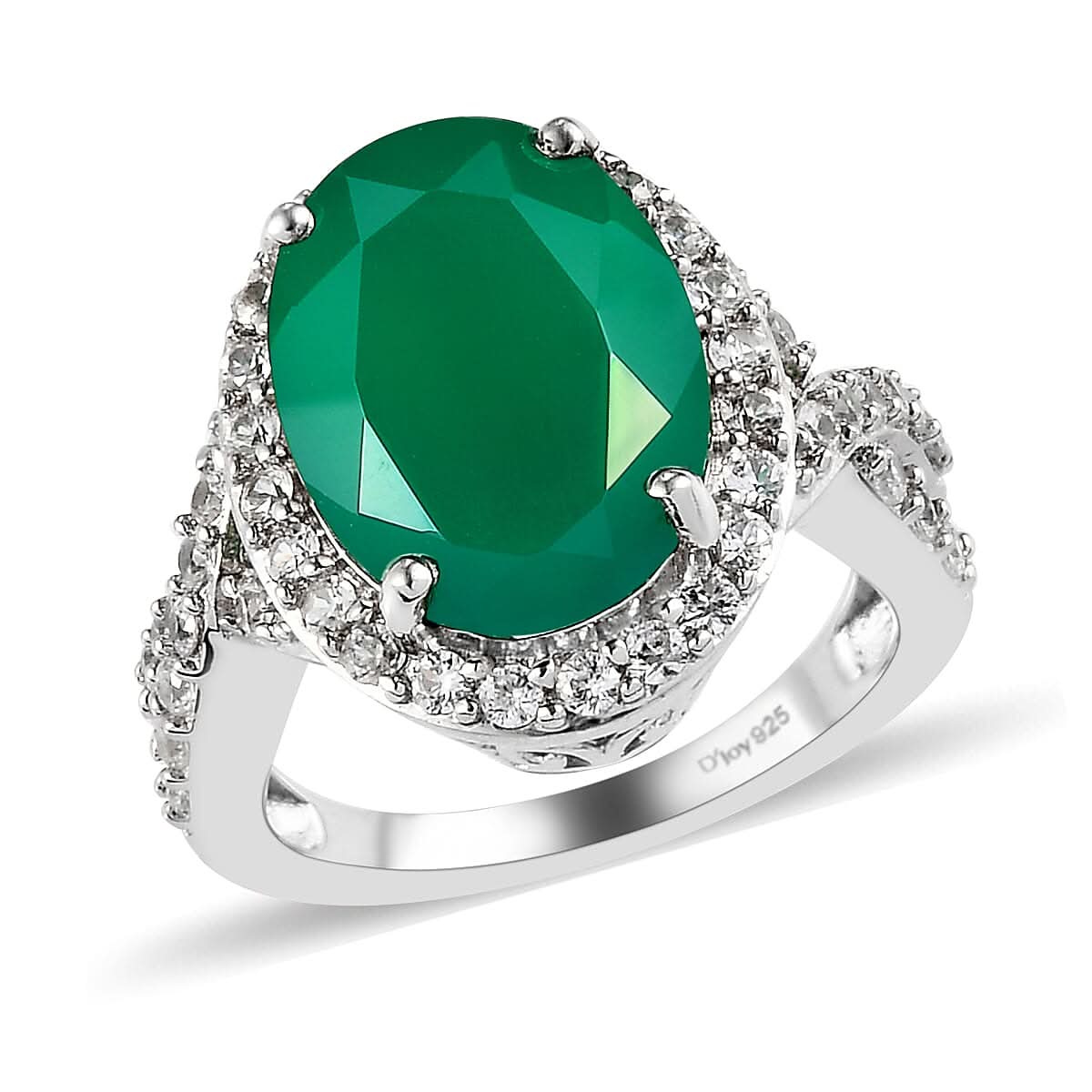 Verde Onyx, Natural White Zircon Ring in Platinum Over Sterling Silver (Size 9.0) 5.75 ctw (1)