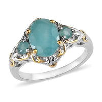 Grandidierite 3 Stone Ring in Vermeil Yelow Gold and Platinum Over Sterling Silver 2.15 ctw