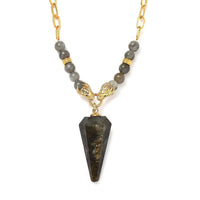 Karis African Amethyst and Thai Black Spinel Paper Clip Chain Dragon Necklace 18 Inches in 18K YG Plated 61.50 ctw