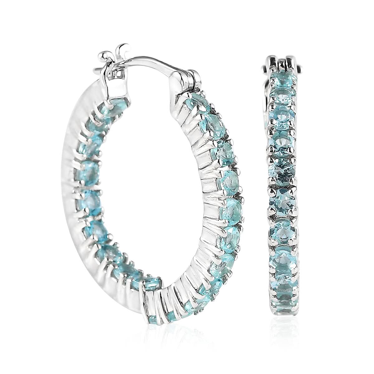 Madagascar Paraiba Apatite Hoop Earrings in Platinum Over Sterling Silver 3.10 ctw