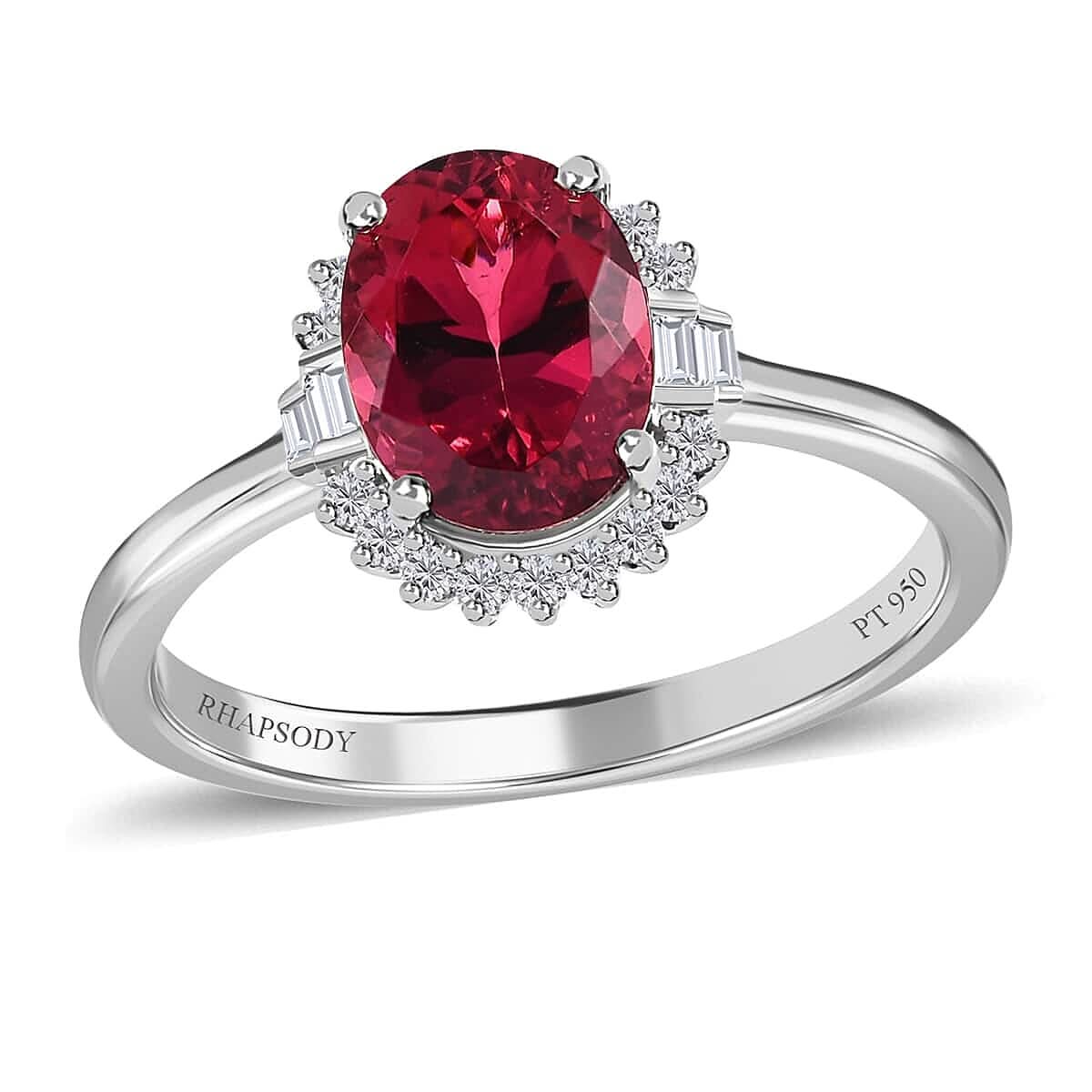 Rhapsody 950 Platinum AAAA Ouro Fino Rubellite, Diamond (E-F, VS2) (0.20 cts) Ring (Size 10.0) (4.50 g) 2.25 ctw
