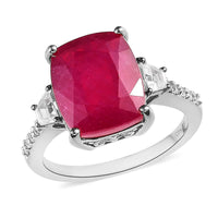 TLV Fissure Filled Ruby ,  White Zircon  Main Stone With Side Stone Ring in Platinum Over Sterling Silver 10.05 ctw (Size 10.0) 8.98 ctw