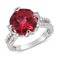 Lab Created Padparadscha Sapphire and Moissanite Ring in Platinum Over Sterling Silver 9.90 ctw - Sticky add to cart bar