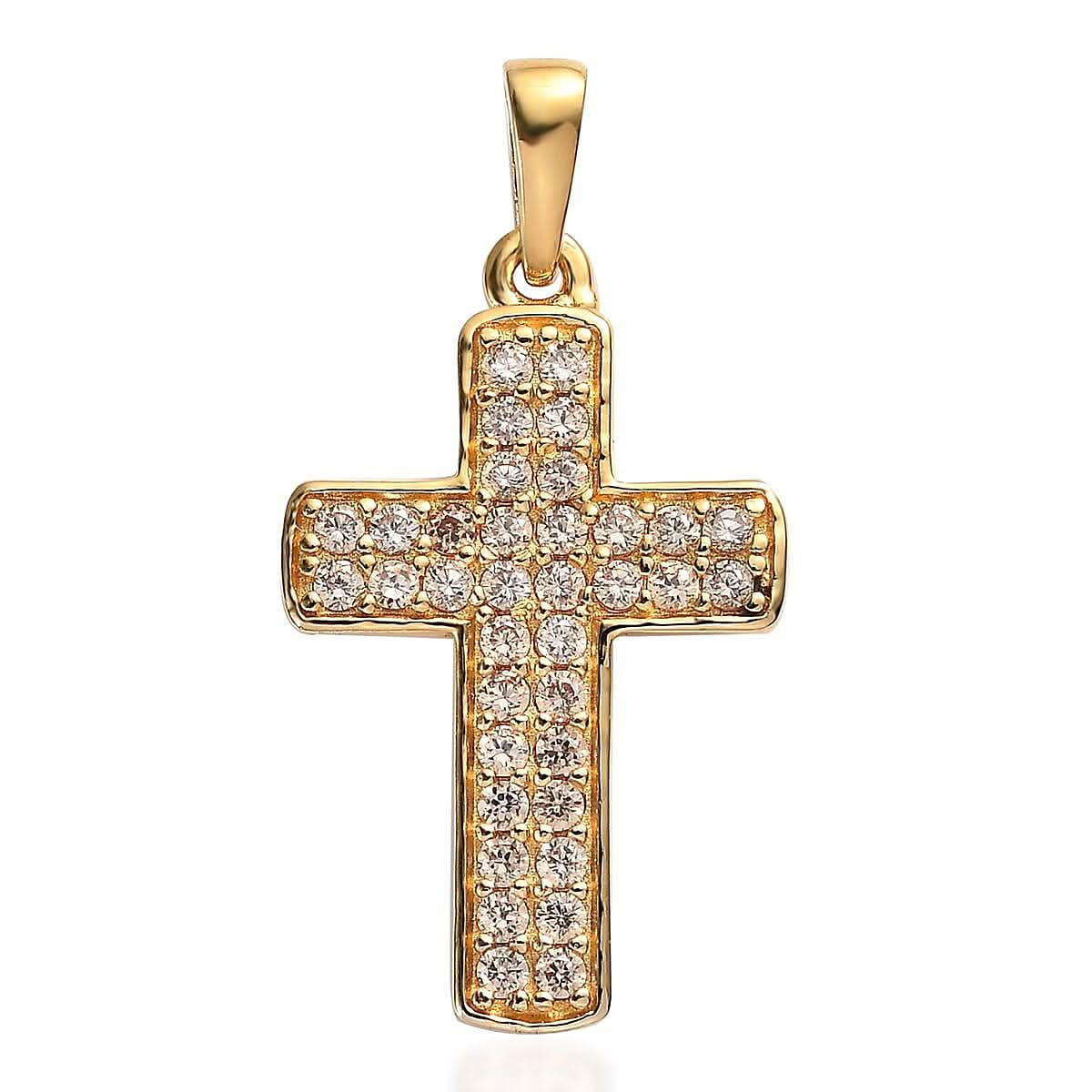 Karis Simulated Champagne Diamond Cross Pendant in 18K Yellow Gold Plated 1.00 ctw