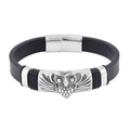 Owl Bracelet in Black Leather Cord and Black Oxidised Stainless Steel (8.50 In) - Sticky add to cart bar