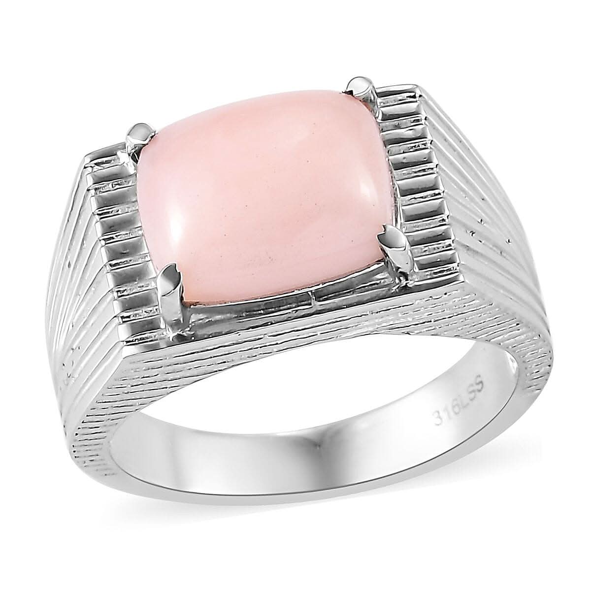 Premium Peruvian Pink Opal Men's Ring in Stainless Steel 4.25 ctw (Del. in 5-7 Days)
