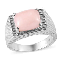 Premium Peruvian Pink Opal Men's Ring in Stainless Steel 4.25 ctw (Del. in 5-7 Days)
