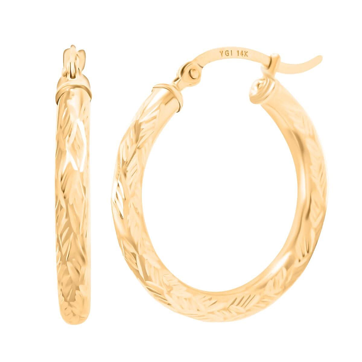 14K Yellow Gold 25x3mm Diamond Cut Hoop Earrings 2 Grams