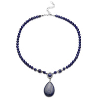 Lapis Lazuli and Austrian Crystal Beaded Necklace 18-20 Inches in Silvertone 167.00 ctw