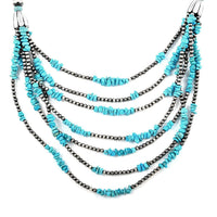 Santa Fe Style Kingman Turquoise Necklace 15 Inches in Sterling Silver 44.35 ctw