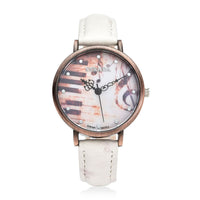 STRADA Japanese Movement Piano Pattern Dial Watch in White Ostrich Embossed Faux Leather Strap