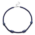 Lapis Lazuli Drop, Barrel Shape and Beaded Necklace 18-20 Inches in Silvertone 206.50 ctw - Sticky add to cart bar