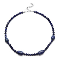 Lapis Lazuli Drop, Barrel Shape and Beaded Necklace 18-20 Inches in Silvertone 206.50 ctw
