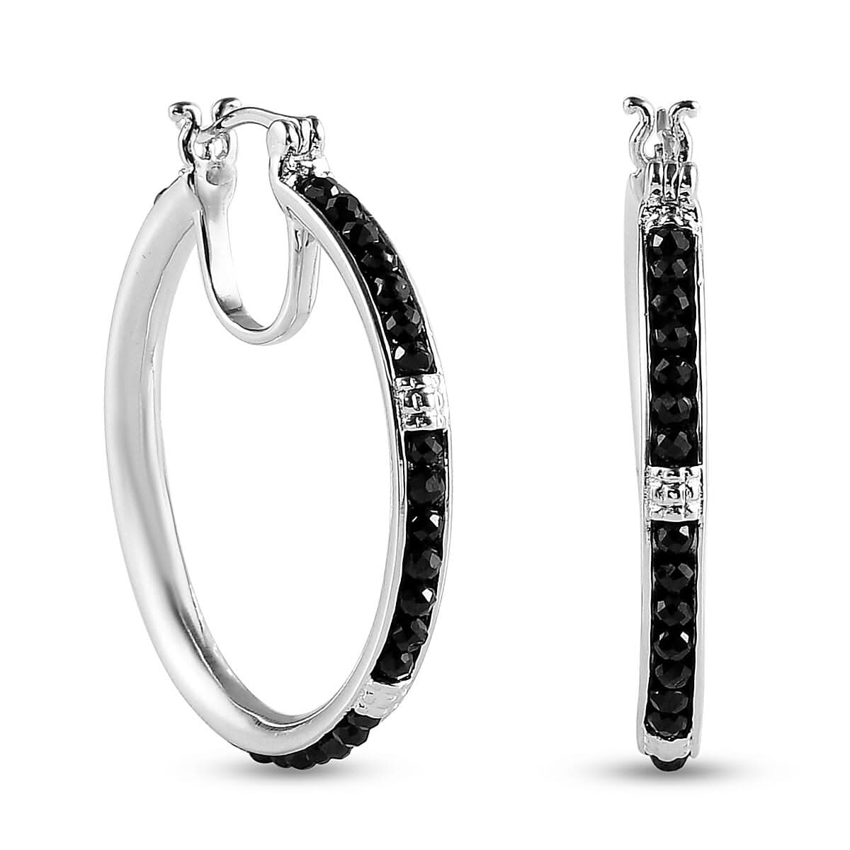Karis Thai Black Spinel Hoop Earrings in Platinum Bond 6.00 ctw