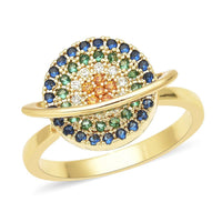 Simulated Multi Color Diamond Ring in Goldtone