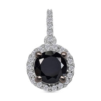 Black Diamond and Diamond Halo Pendant in Platinum Over Sterling Silver 2.00 ctw