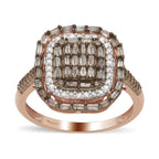 Natural Champagne and White Diamond Ring in Vermeil Rose Gold Over Sterling Silver 1.00 ctw