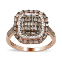 Natural Champagne and White Diamond Ring in Vermeil Rose Gold Over Sterling Silver 1.00 ctw