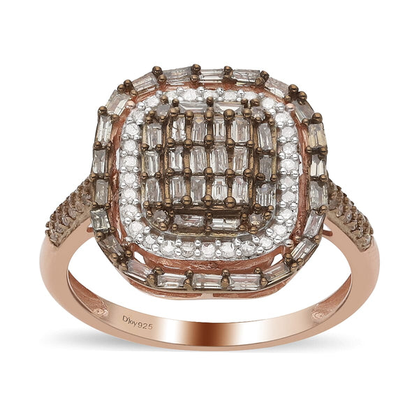 Natural Champagne and White Diamond Ring in Vermeil Rose Gold Over Sterling Silver 1.00 ctw - Product card gallery slide 1 (9450073587967)