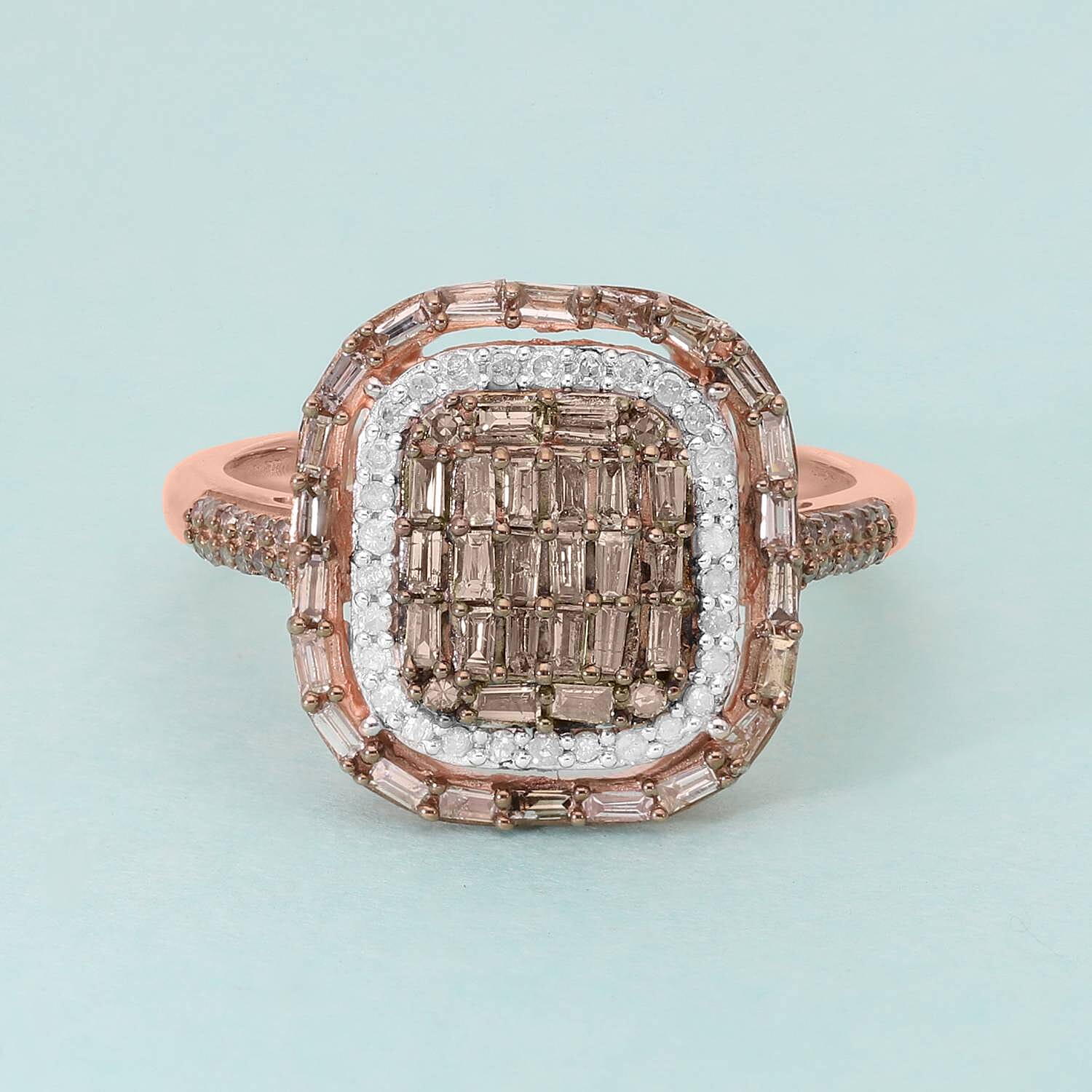 Natural Champagne and White Diamond Ring in Vermeil Rose Gold Over Sterling Silver 1.00 ctw (2)