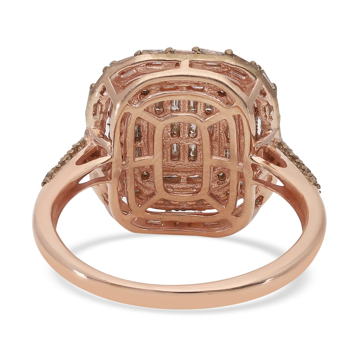 Natural Champagne and White Diamond Ring in Vermeil Rose Gold Over Sterling Silver 1.00 ctw (5)