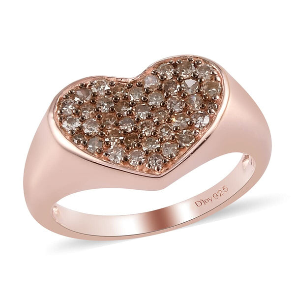 Natural Champagne Diamond Heart Ring in Vermeil Rose Gold Over Sterling Silve 0.50 ctw - Product card gallery slide 1 (9431360700671)