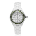 EON 1962 Natural Chrome Diopside Swiss Movement Double Halo Dial Watch with White Ceramic Strap 0.10 ctw - Sticky add to cart bar