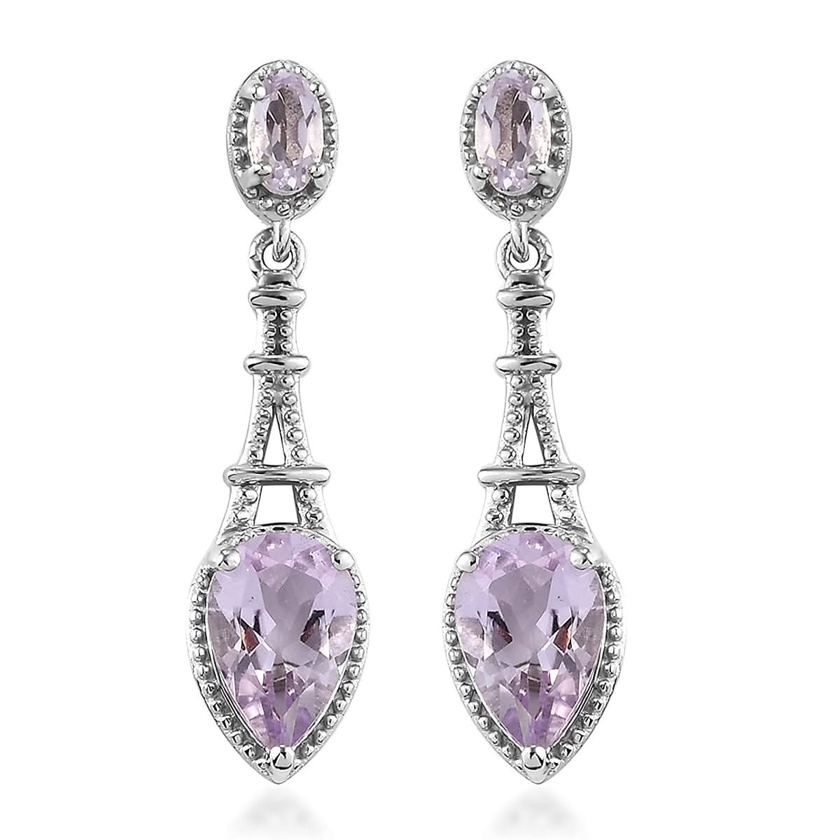 Rose De France Amethyst Dangling Earrings in Platinum Over Sterling Silver 2.65 ctw