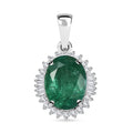 Luxoro 14K White Gold AAA Kagem Zambian Emerald and G-H I2 Diamond Halo Pendant without Chain 1.85 ctw - Sticky add to cart bar