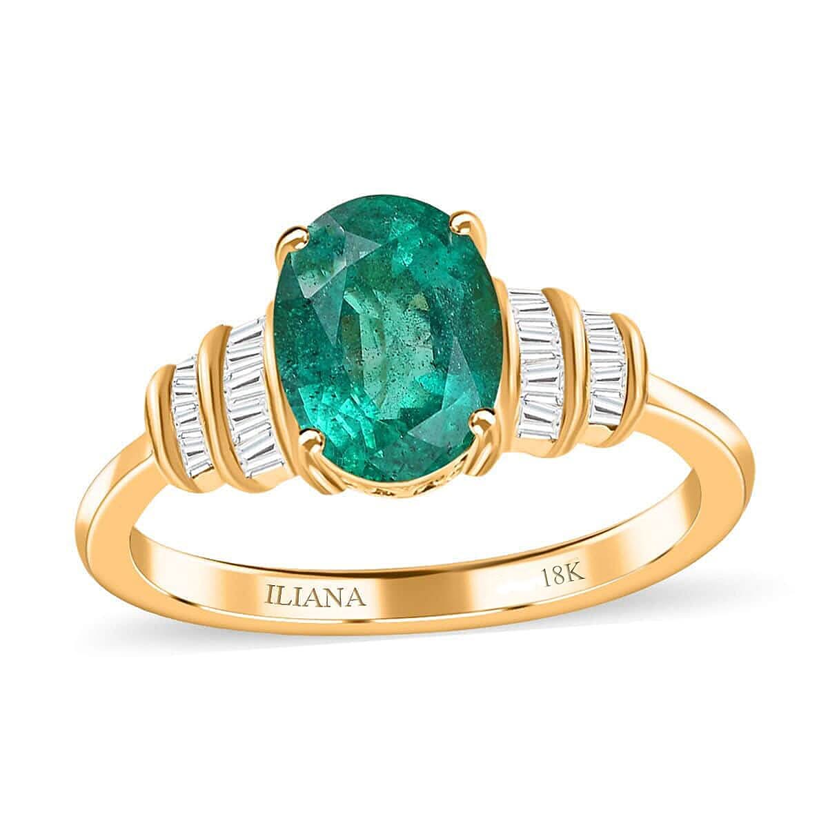 One Time Only Iliana 18K Yellow Gold AAA Emerald,  Diamond (G-H, I1) (0.15 cts) Ring (Size 6.0) 1.90 ctw